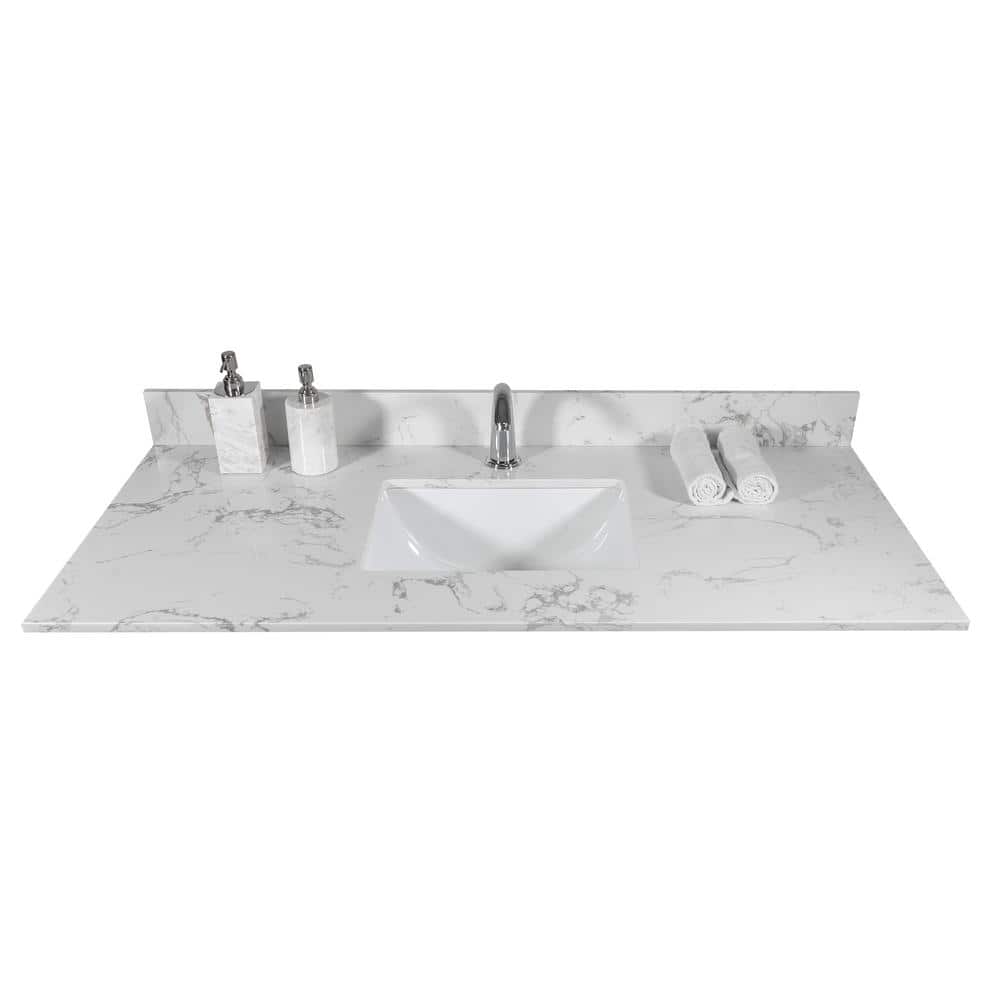 Boyel Living 43 in. W 22 in. D Engineered Stone Composite Vanity Top with Rectangular Single Sink- Single Hole (2)