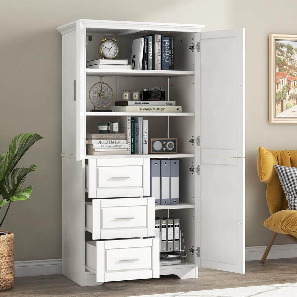 Unbranded 32.6 in. W x 19.6 in. D x 62.2 in. H White Linen Cabinet Wide Storage Cabinet with Doors for Bathroom/Office (3)