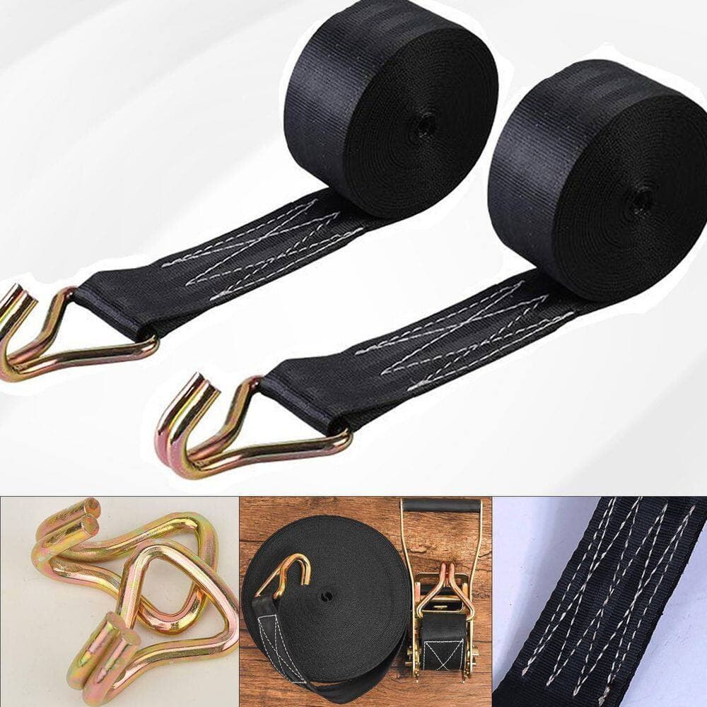 LAIFUCAM 2 in x 27 ft Ratchet Tie Down Strap with Double J Hook 8000 lbs. Break Strength Heavy Duty Cargo 4 Pack (3)
