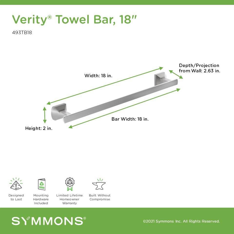 Symmons Verity Wall Mounted Single Towel Bar with Mounting Hardware (2)