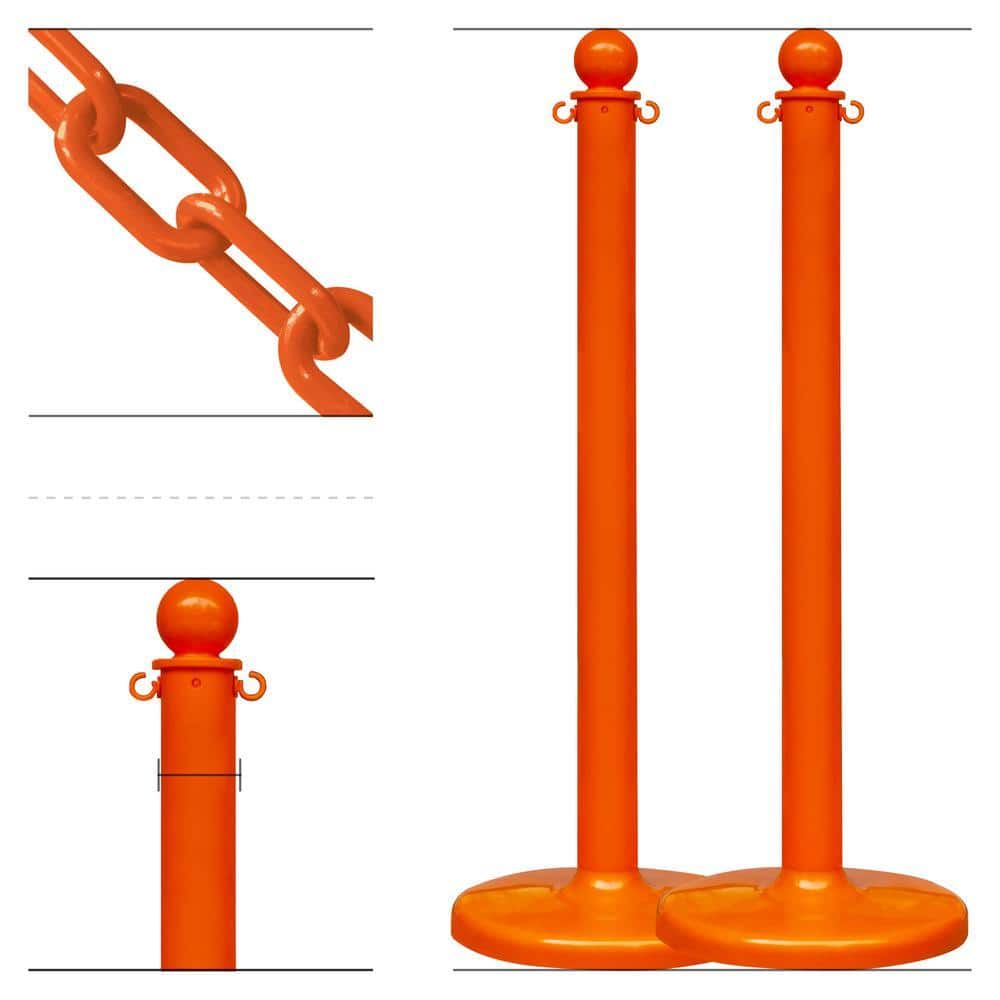 Mr. Chain Safety Orange Medium Duty Stanchion & Chain Kit (2-Pack)