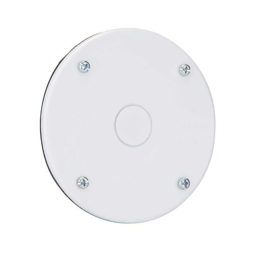 Commercial Electric 4 in. Round Blank Non-Metallic Weatherproof Outlet Cover, White (4)
