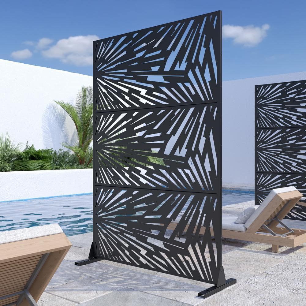 Lirago 72 in. x 47 in. Black Outdoor Metal Privacy Screen Garden Fence Wall Applique (2)