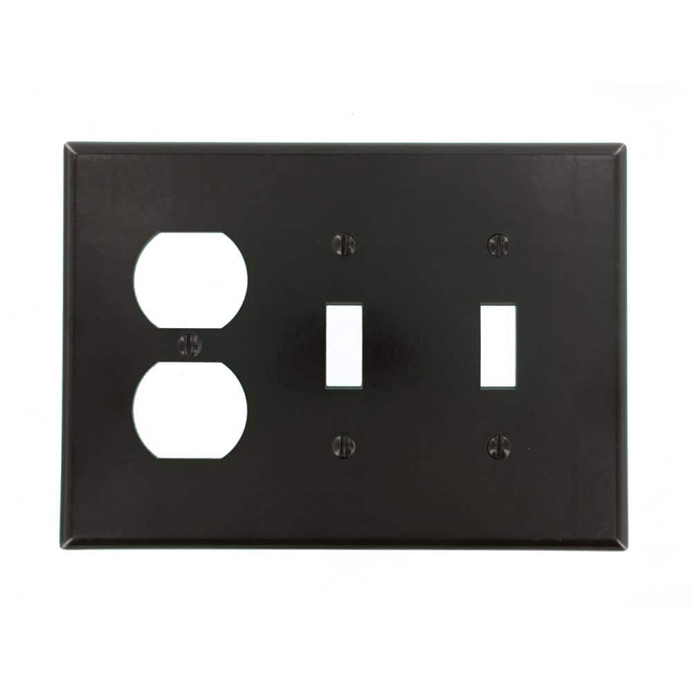 Leviton 3-Gang Brown 2-Toggle / 1-Duplex Outlet/Receptacle Plastic Midway/Midsize Wall Plate (1-Pack) 80521 (2)