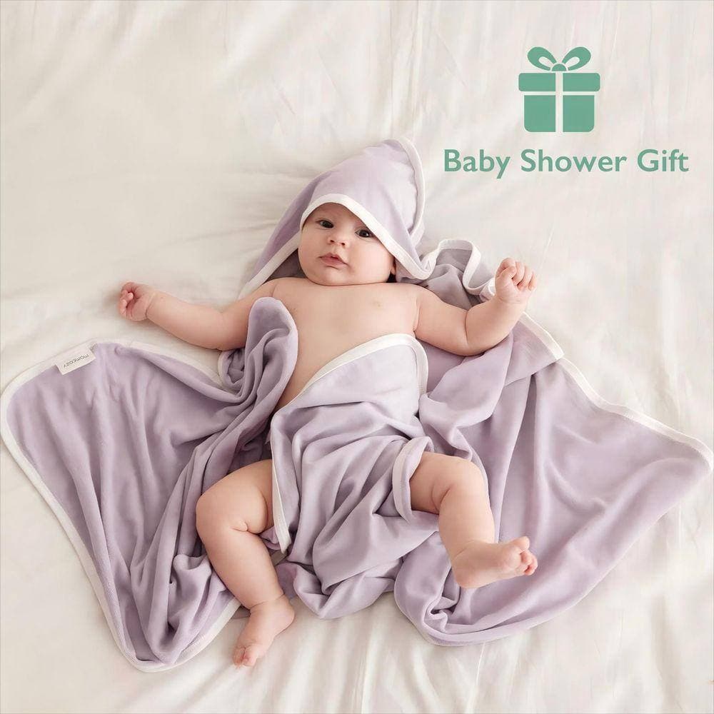 Angel Sar 28 in. L x 28 in. W Cotton Baby Towel with Hooded, Absorbent Large Bath Towel Set for Newborn, Infant, Purple (3)