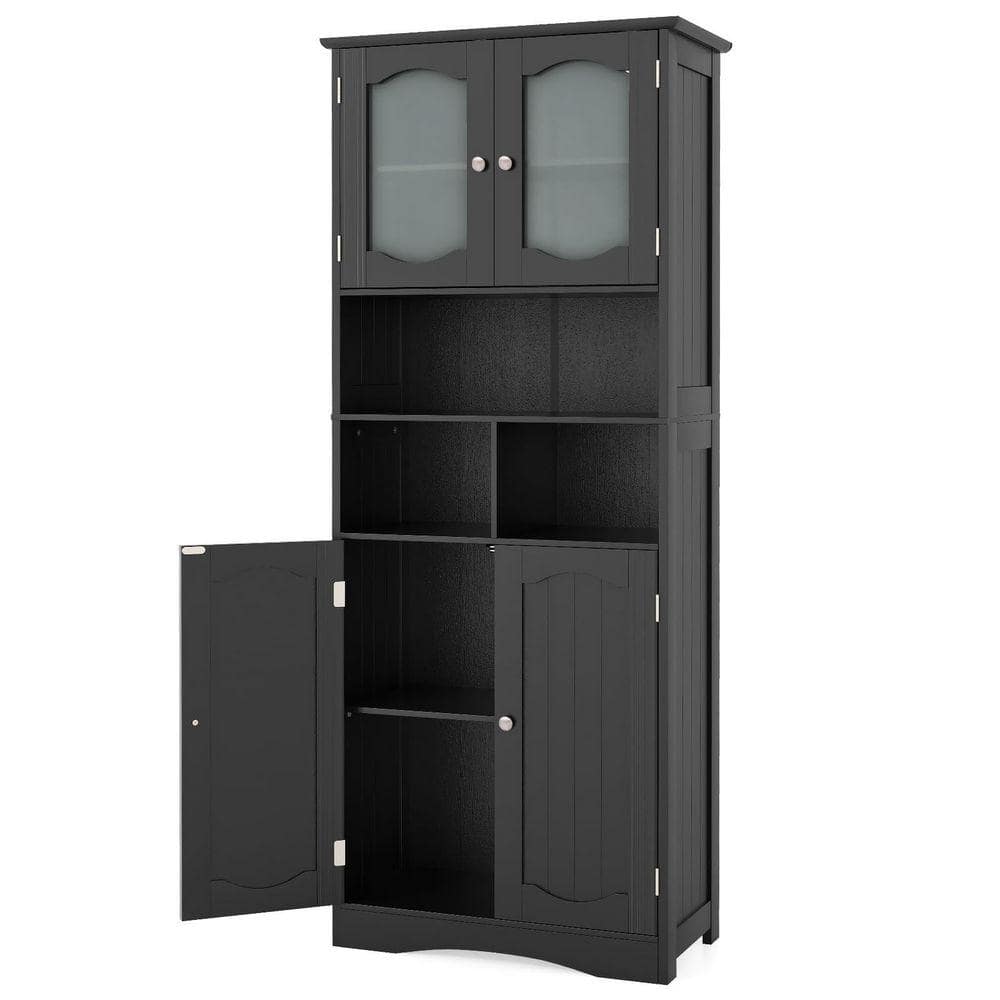 Volenca 24 in. W x 12 in. D x 59 in. H Black Freestanding Bathroom Linen Cabinet with Frost Glass Doors