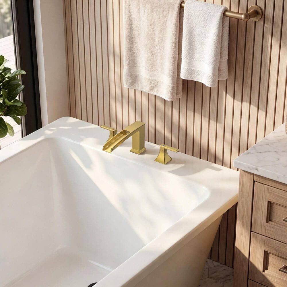 androme 2-Handle Deck-Mount Widespread Waterfall Bathtub Faucet Roman Tub Faucet in Gold (2)