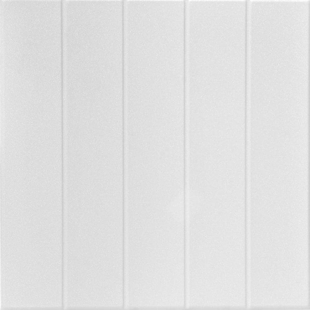 A La Maison Ceilings Bead Board 1.6 ft. x 1.6 ft. Glue Up Foam Ceiling Tile in Plain White (21.6 sq. ft./case)