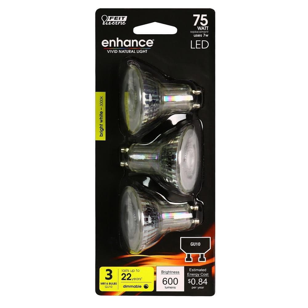 Feit Electric 75-Watt Equivalent MR16 GU10 Dimmable Recessed Track Lighting 90 Plus CRI Flood LED Light Bulb, Bright White (3-Pack) (4)