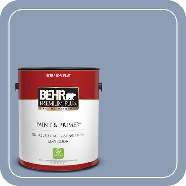 BEHR PREMIUM PLUS 1 gal. #PMD-72 Periwinkle Dusk Flat Low Odor Interior Paint & Primer (2)
