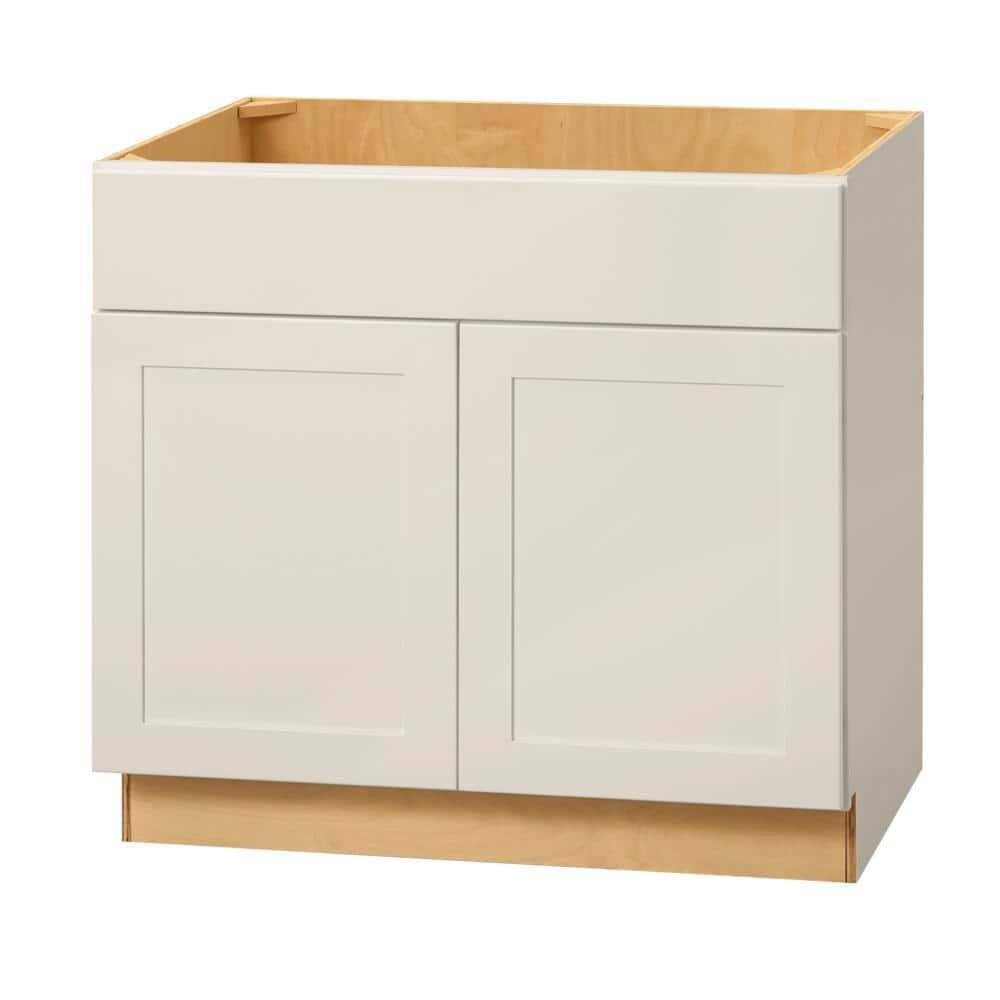 Hampton Bay Avondale 36 in. W x 24 in. D x 34.5 in. H Ready to Assemble Plywood Shaker Sink Base Kitchen Cabinet in Antique White