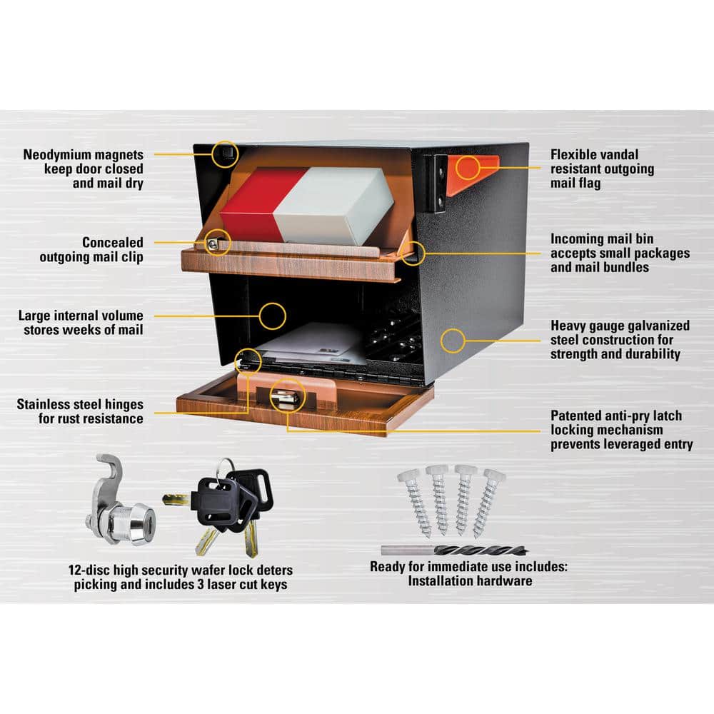 Mail Boss Mail Manager Locking Wood Grain Post Mount Mailbox with High Security Reinforced Patented Locking System (2)