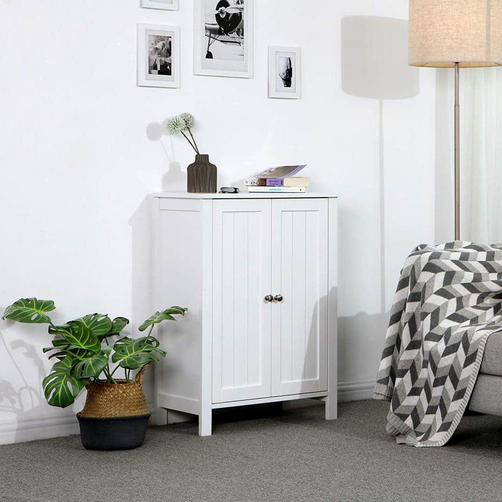Hooseng 23.6 in. W Free Standing Linen Cabinet Bathroom Floor Cabinet with Adjustable Shelf in White