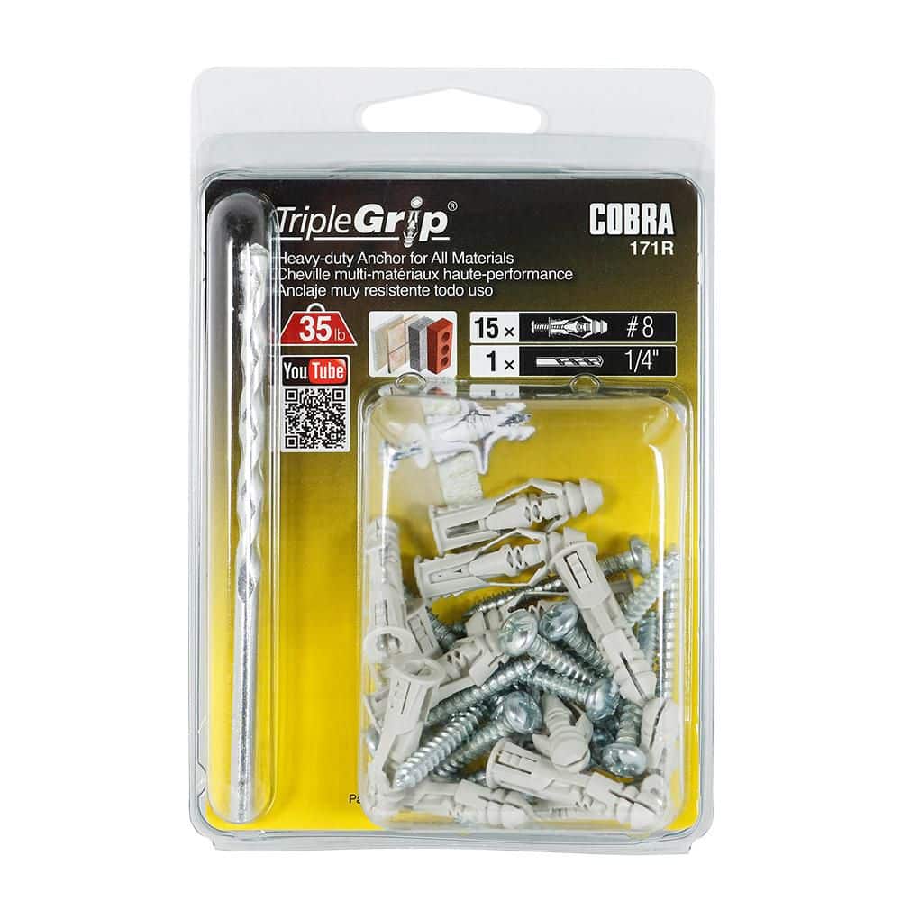 Cobra Anchors #8 x 1-1/2 in. Plastic Push-In Ribbed 46 lbs. Anchors (15-Pack) (2)