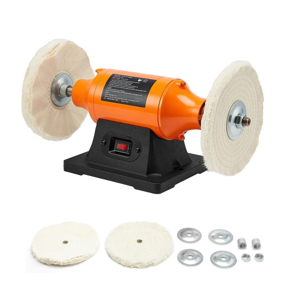 SKYSHALO 6 in. 1/2HP Bench Buffer Polisher, 3450RPM Single Speed, Cast Iron Base, 2-Pieces Cloth Wheels for Metal, Jewelry, Wood. (1)