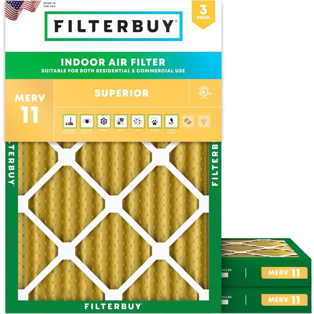 Filterbuy 10 in. x 14 in. x 2 in. MERV 11 (FPR 7) Allergen Defense Pleated HVAC AC Furnace Air Filters Replacement (3-Pack) (1)