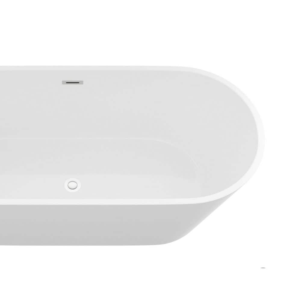 LIVACA 67 in. x 31.5 in. Acrylic Freestanding Soaking Bathtub with Center Drain in Glossy White Durable Construction (3)
