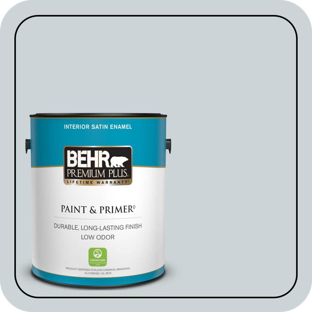 BEHR PREMIUM PLUS 1 gal. #N470-1 Ash Blue Satin Enamel Low Odor Interior Paint & Primer