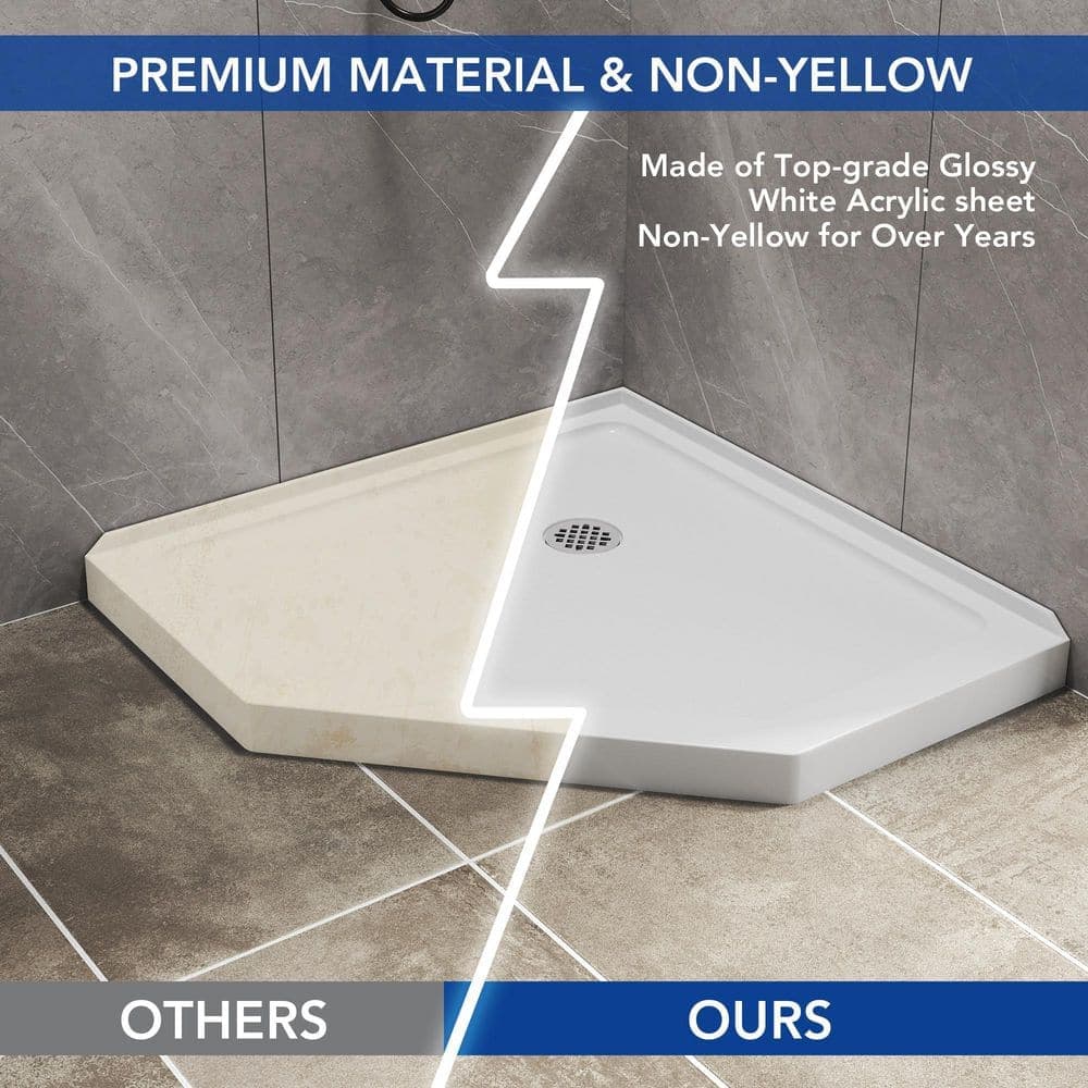 KPUY 36 in. L x 36 in. W Neo-Angle Corner Shower Pan Base with Center Drain in White (3)