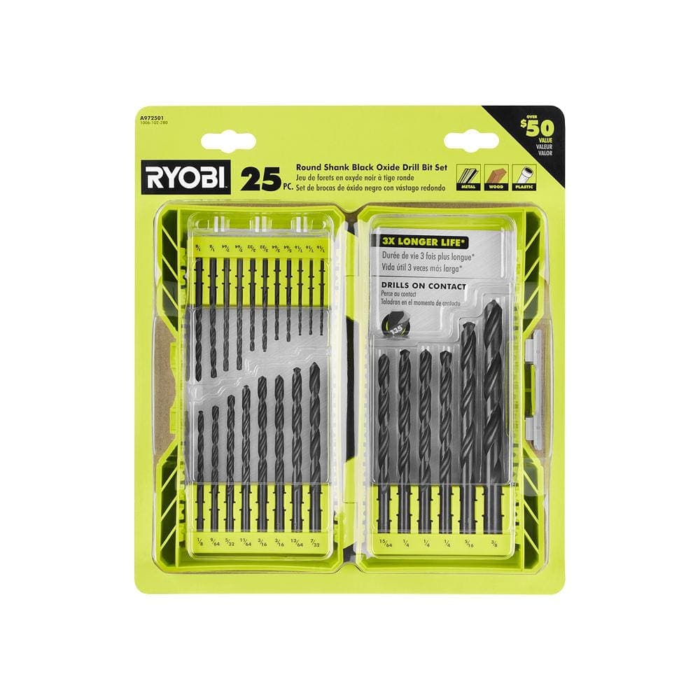 RYOBI Black Oxide Round Shank Twist Drill Bit Set (25-Piece) (1)