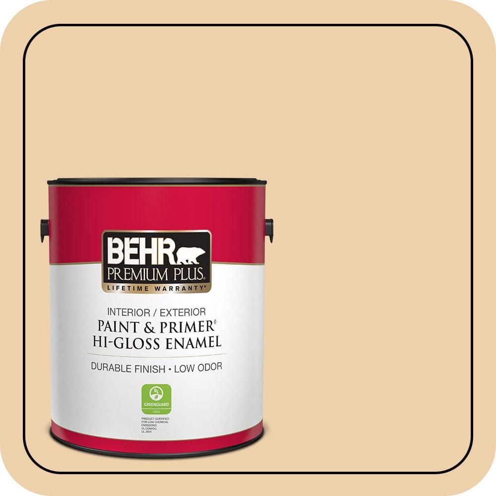 BEHR PREMIUM PLUS 1 gal. #MQ3-43 Ceramic Beige Hi-Gloss Enamel Interior/Exterior Paint & Primer (1)