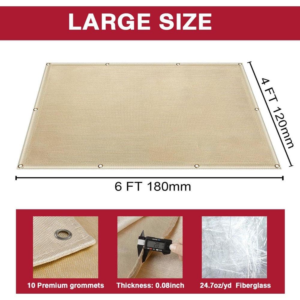 Ahfiwaso Heavy Duty Fiberglass Welding Protective Fire Blanket 4 x 6 Feet Heat Resistant Thickened Insulation Mat 1 Pack (3)