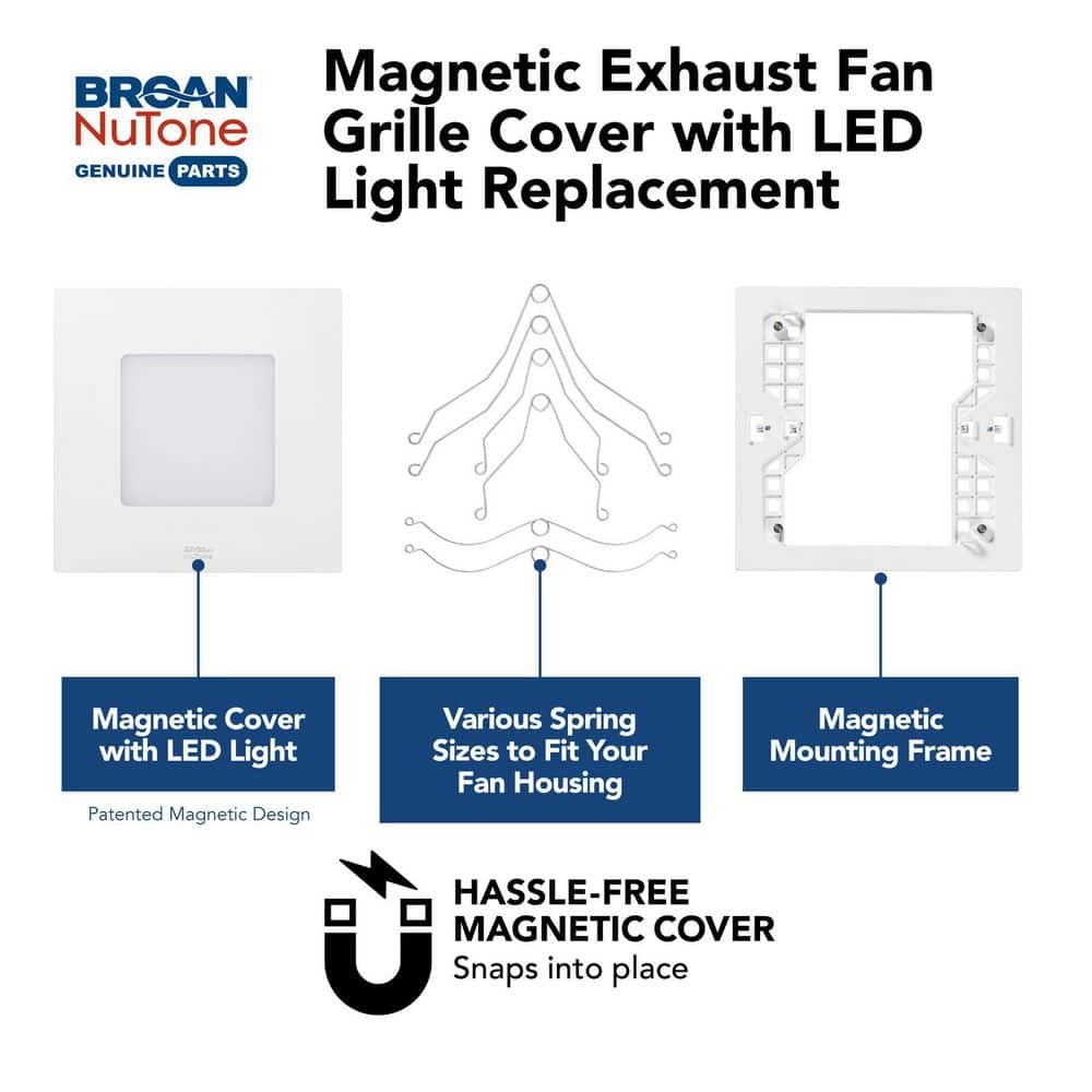 Broan-NuTone Clean Cover 12 x 12 x 1-3/16 Bath Fan Replacement Grille White with LED Light fits 90% of Broan and NuTone Fan Models (3)