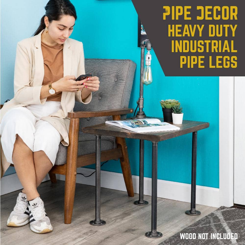 PIPE DECOR 3/4 in. Black Steel Pipe Table Legs with Round Flanges (3)