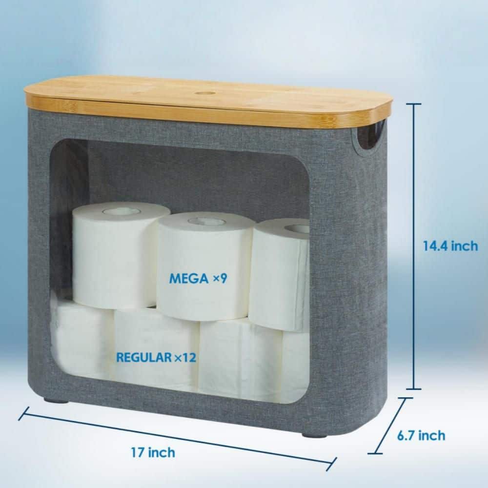 Numhew Toilet Paper Storage with Lid for Up to 12 Rolls, Large Toilet Paper Basket, Free Standing Bathroom Organizer, Gray (2)