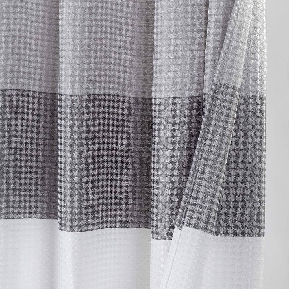 Dainty Home Ombre 72 in. Gray Waffle Weave Fabric Shower Curtain (2)