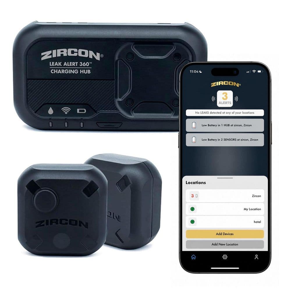 Zircon Leak Alert 360 Smart Home Water Detection Kit-2 Sensor Kit with Charging Station, App Alerts, Expandable Monitoring