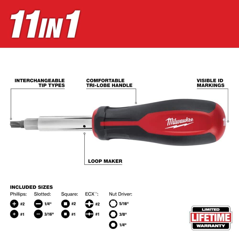 Milwaukee 11-in-1 Multi-Tip Screwdriver with ECX Driver Bits (3)