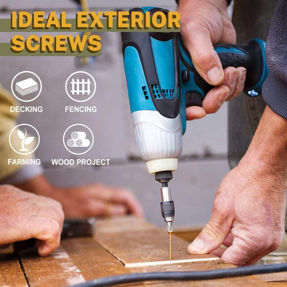 Afoxsos Wood Screws Tan Rust Resistant Exterior Epoxy Coated 3 in. Torx/Star Drive Head (300-Pack) (3)