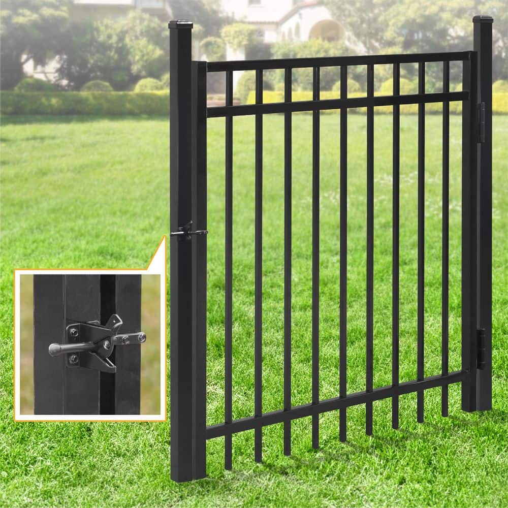 Fencer Wire 4 ft. x 6 ft. Heavy-Duty Spaced Bar Pointed Pinnacle Metal Fence Panel with Flat Top Fence Gate(Set of 52 ft.) (2)