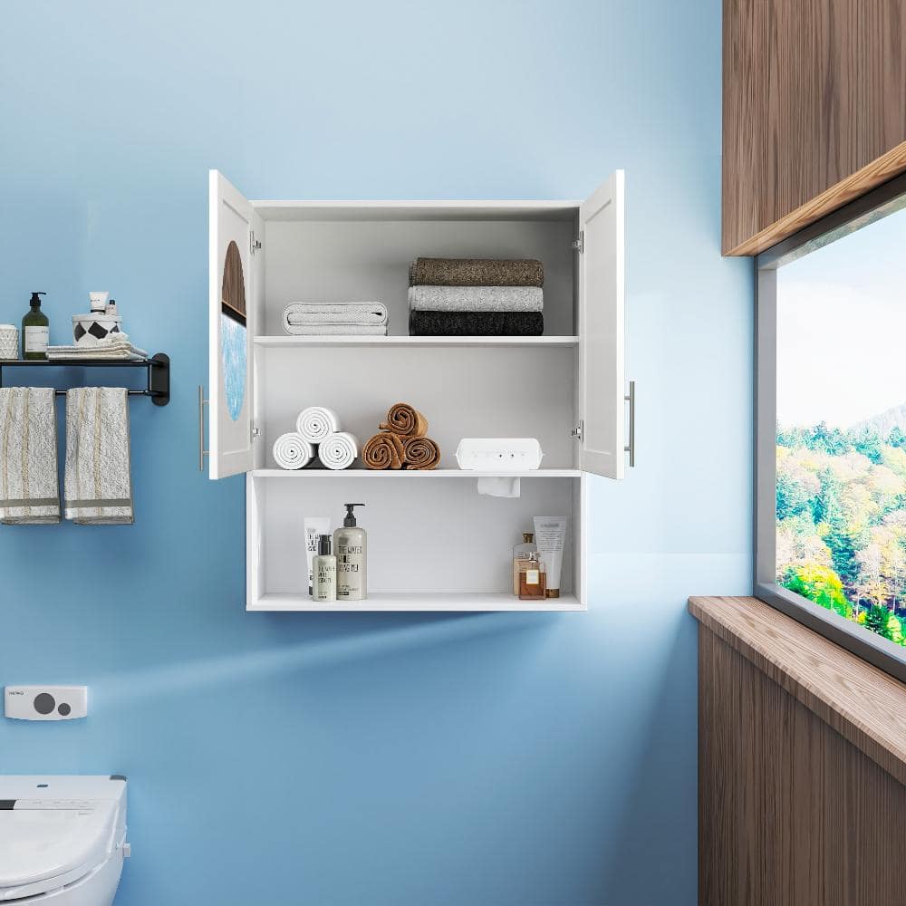 COWLOWN 31.5 in. W x 11.81 in. D x 37.8 in. H Bathroom Storage Wall Cabinet in White (3)