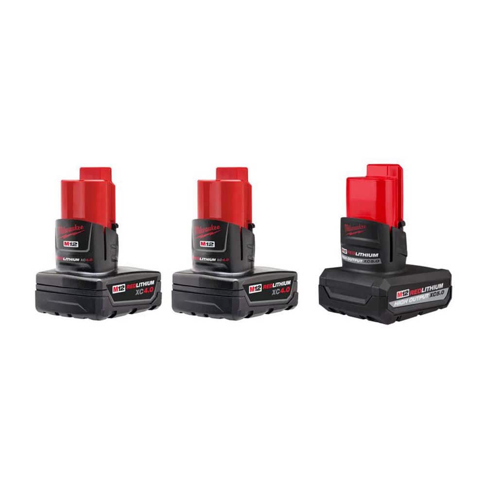 Milwaukee M12 12-Volt Lithium-Ion XC Extended Capacity 4.0 Ah Battery Pack (2-Pack) with XC High Output 5.0 Ah Battery Pack (1)