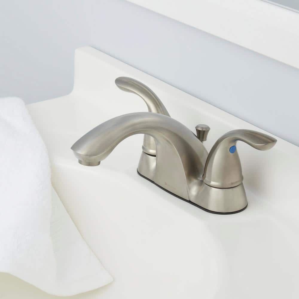 Glacier Bay Builders 4 in. Centerset Double Handle Low-Arc Bathroom Faucet in Brushed Nickel (3)