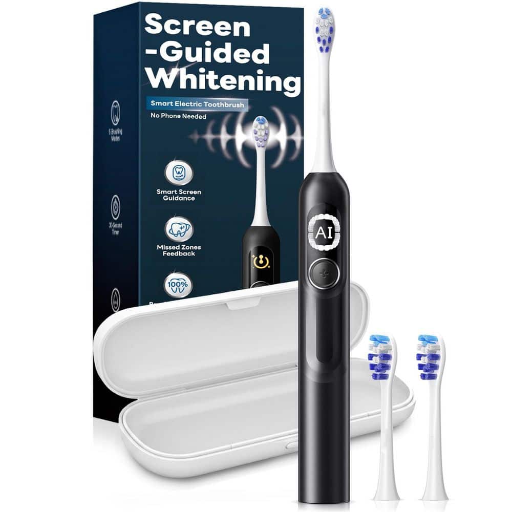 Wudkey 1-Piece Bathroom Accessory Set in Black, Sonic Electric Toothbrush for Adults w/Brushing Score and Smart Timer Display (1)