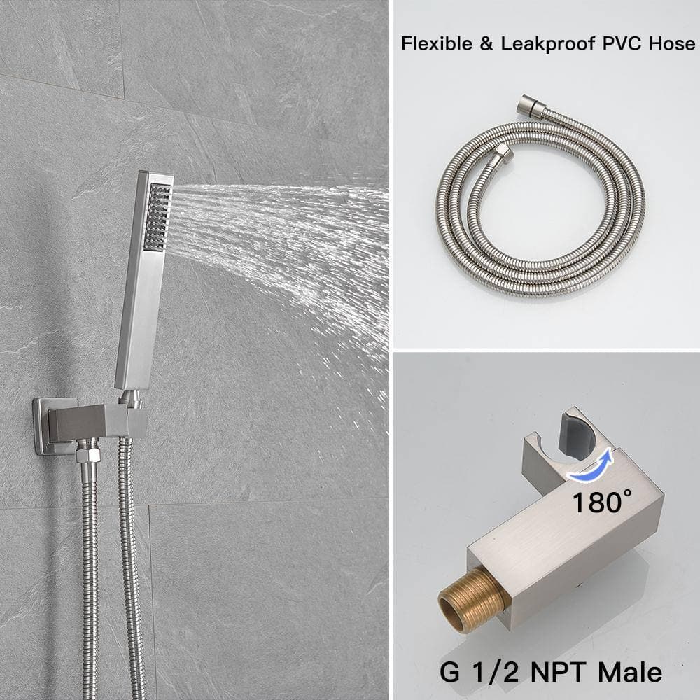 BWE Wall Mounted Shower System with Tub Spout, 12 in. Rain Shower Head and Handheld Shower (3)