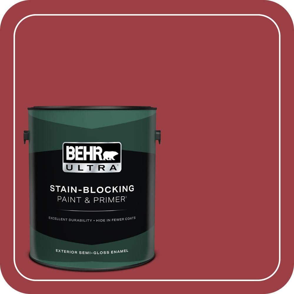 BEHR ULTRA 1 gal. #QE-06 Reddest Red Semi-Gloss Enamel Exterior Paint & Primer