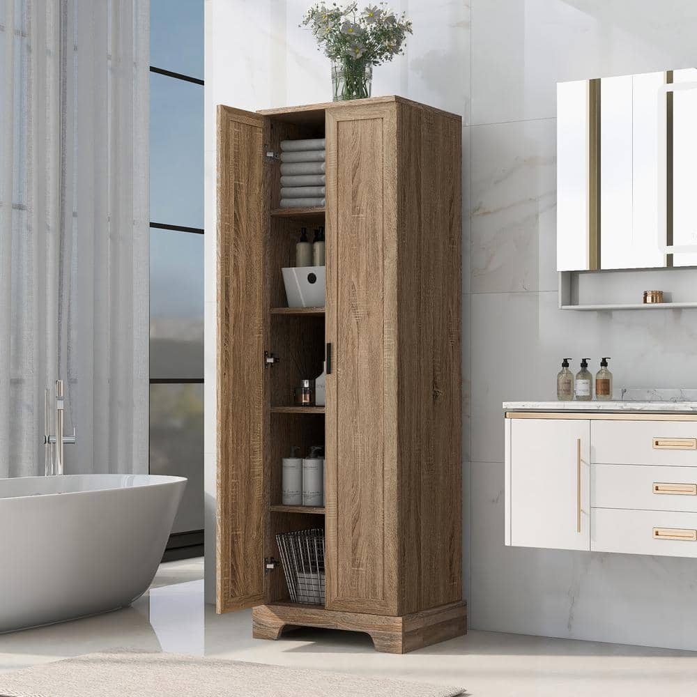 Zeus & Ruta 23.3 in. W x 16.9 in. D x 71.2 in. H Brown Linen Cabinet with Adjustable Shelf (3)