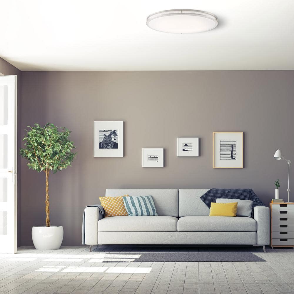 1-Pack Commercial Electric 32 in. Modern Brushed Nickel Dimmable Integrated LED Flush Mount for Kitchens (3)