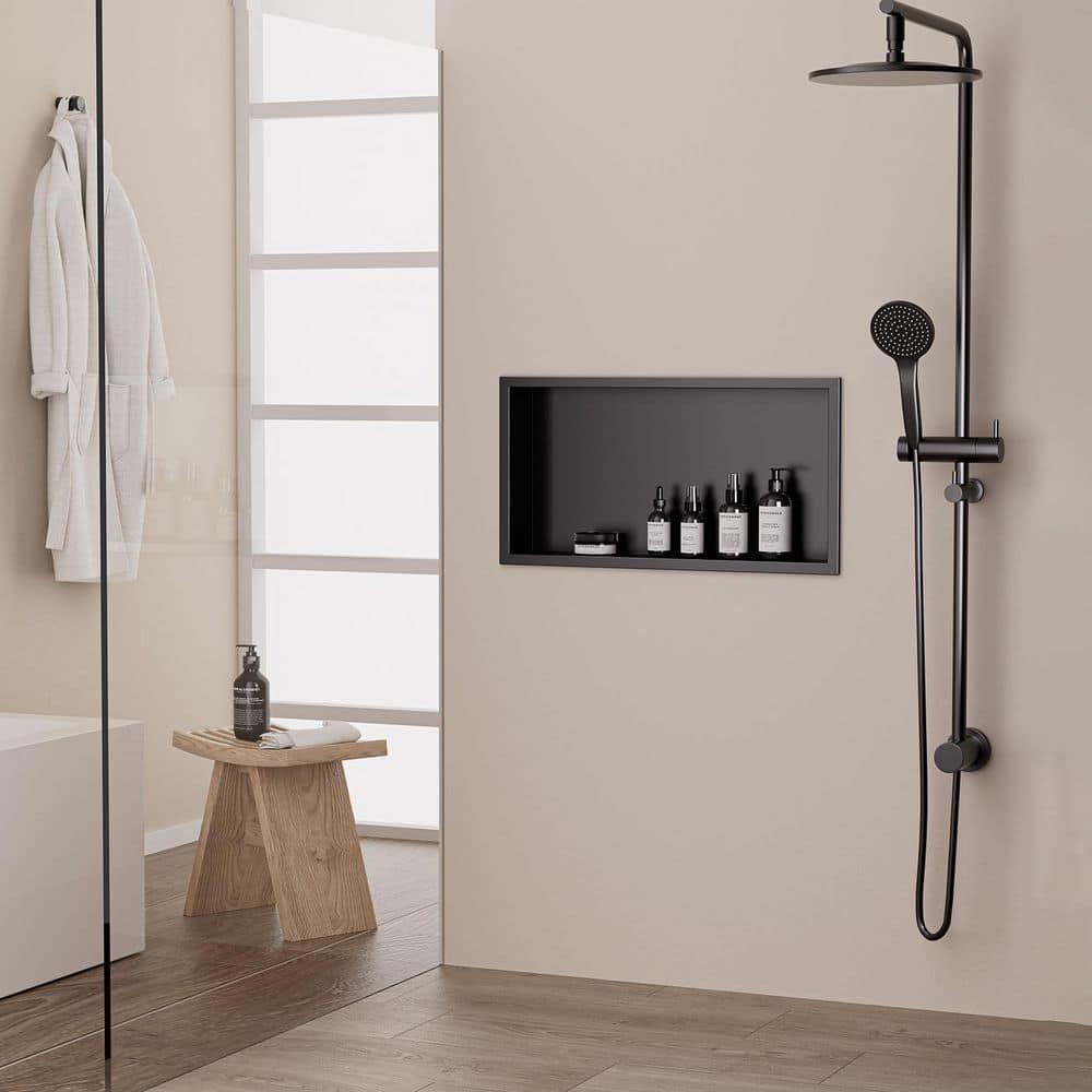 Peorsily 30 in. W x 12 in. H x 4 in. D Waterproof Recessed Shower Niche Space-Saving Storage Shelf in Matte Black, No Tile Needed