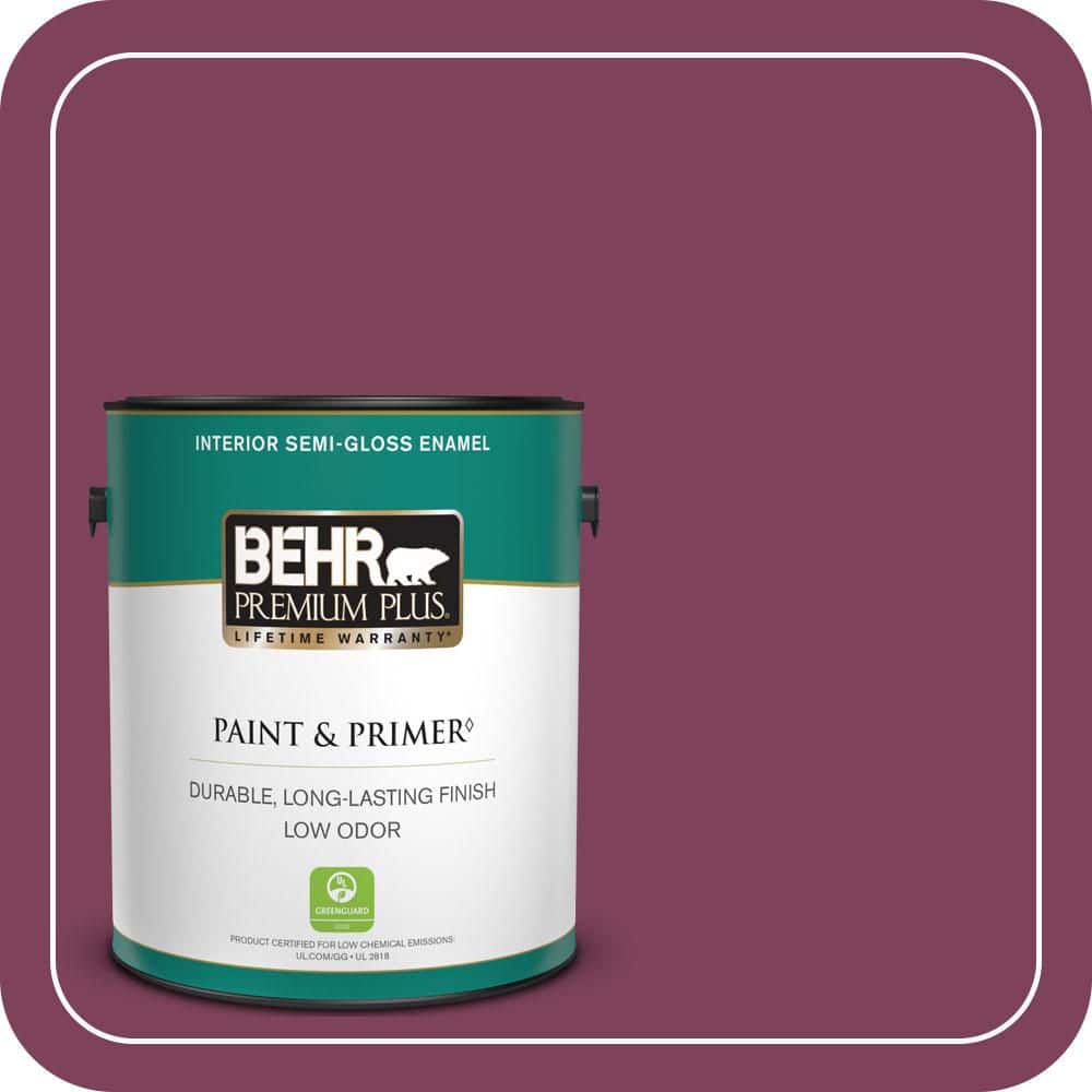 BEHR PREMIUM PLUS 1 gal. Home Decorators Collection #HDC-WR14-12 Cheerful Wine Semi-Gloss Enamel Low Odor Interior Paint & Primer