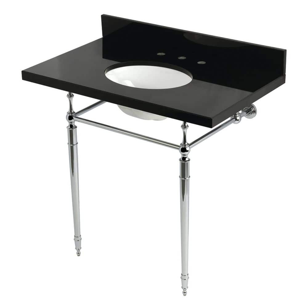 Kingston Brass Edwardian 36 in. x 22 in. Console Sink Combo in Black Granite/Polished Chrome with Legs (1)