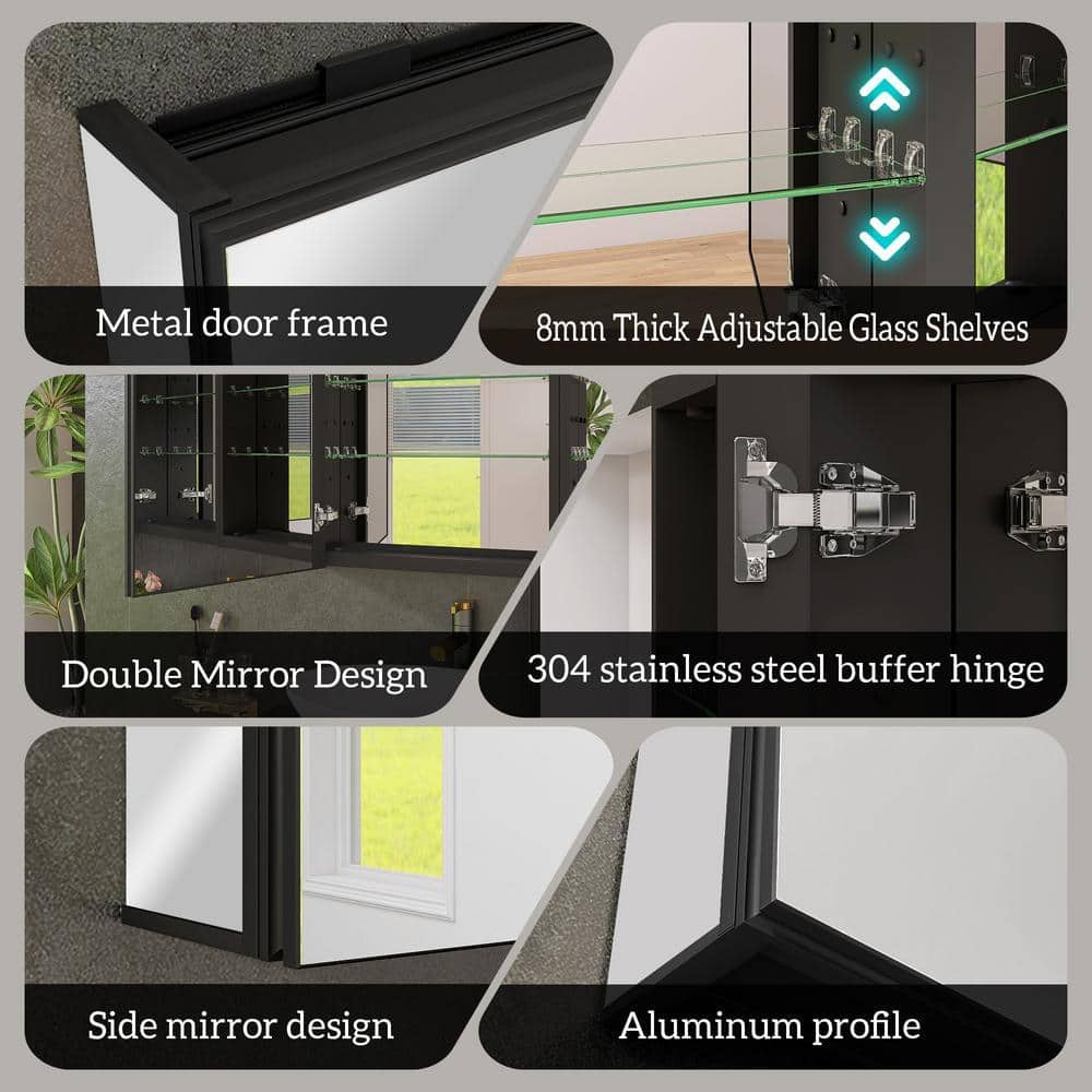 Unbranded 40 in. W x 30 in. H Rectangular Aluminum Alloy Medicine Cabinet with Mirror (3)