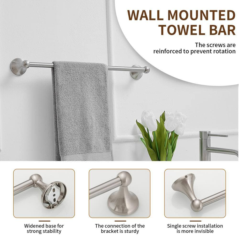 HOMEMYSTIQUE 18 in. Wall Mounted Towel Bar in Brushed Nickel (2)