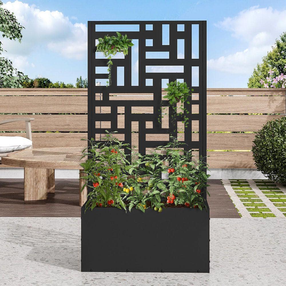 Lirago 47 in. H x 24 in. W Rectanglar Black Outdoor Metal Privacy Screen Planter Box Wall Decor (1)