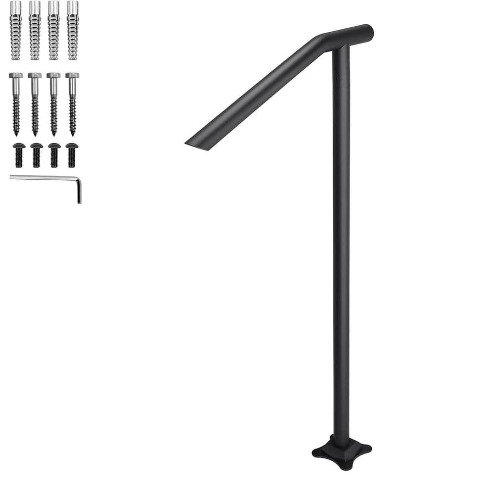 Afoxsos 40 Inch Stainless Steel Round Handrail for Outdoor Steps 1-3 Steps Black Stair Railing with Expansion Bolts & Drill Bit (1)