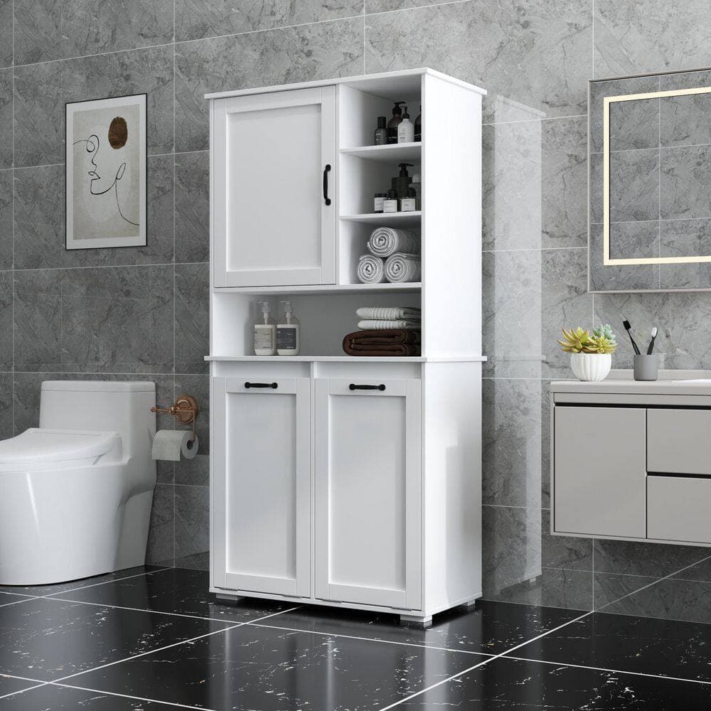 Unbranded 31.5 in. W 15.75 in. D 63 in. H MDF Freestanding Linen Cabinet with Doors and Adjustable Shelf (2)